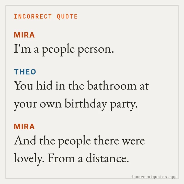 Example: a two-person incorrect quote on a parchment script card.
